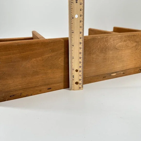 VTG Handmade Rustic Wooden Wall Shelf with 4 Cubbies and 2 Brass Key Hooks Brown - Picture 10 of 10